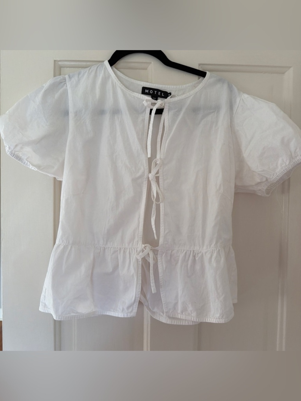 Motel Rocks White Tie-Front Peplum Blouse